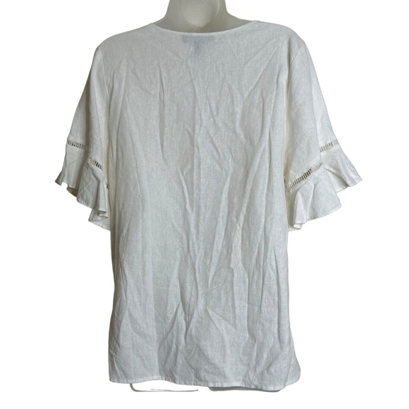 New Ellen Tracy Women Linen Tunic Top Medium White Bell Sleeves Boho‎ Lagenlook - Picture 2 of 7